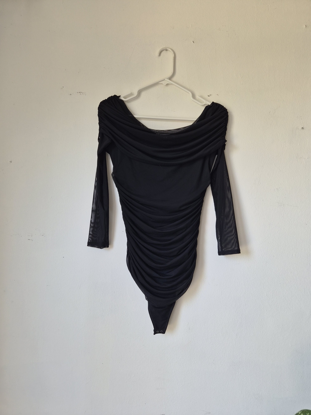 Abercrombie & Fitch Black Draped Off-Shoulder Long Sleeve Bodysuit Dress